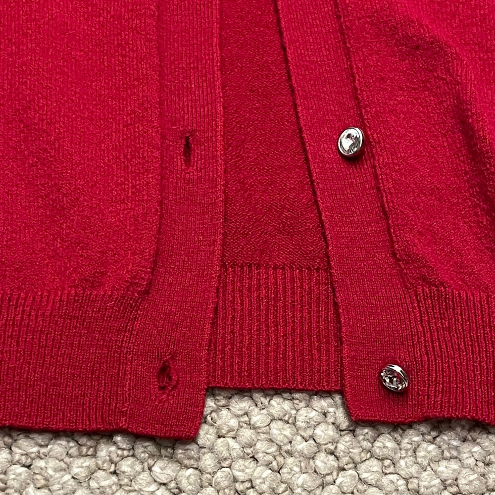 Women’s Beautiful Red Wool Sweater with Rhinestone Buttons - Picture 5 of 13